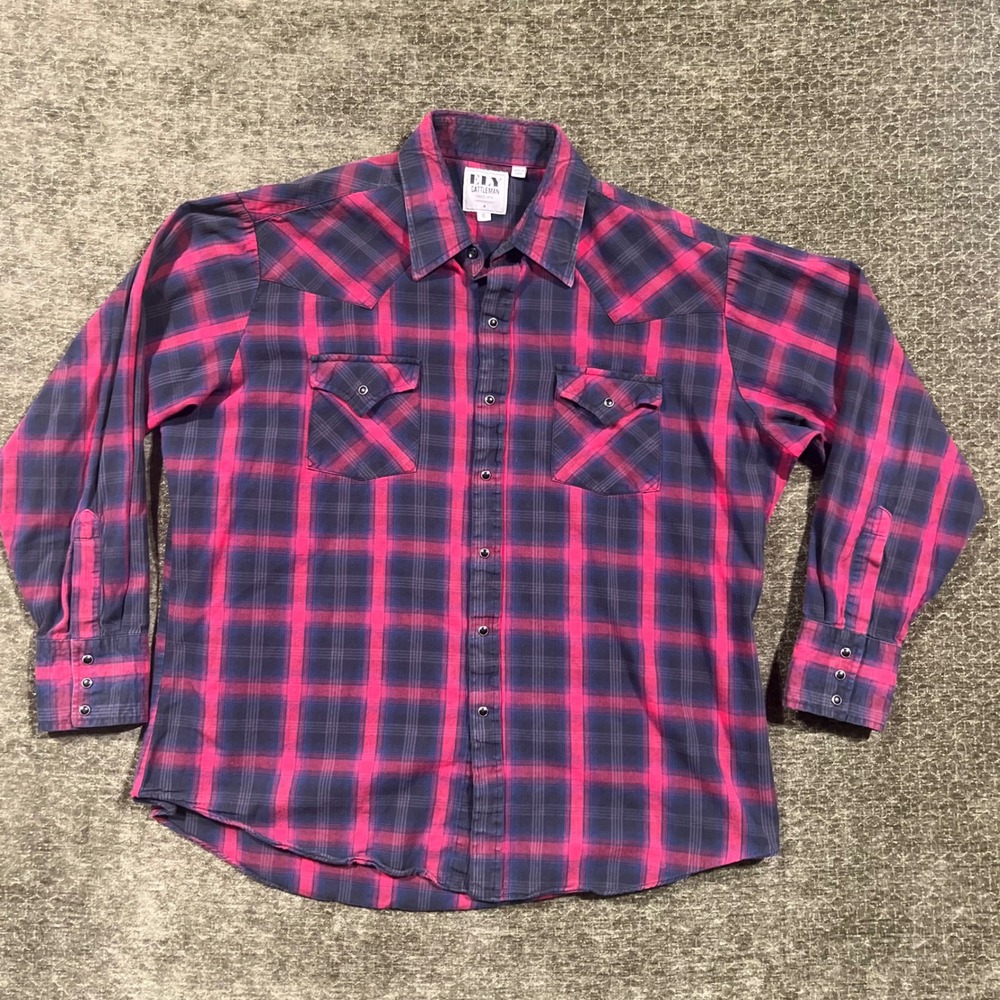Ely Cattleman Western Shirt Mens XL Red Black Plaid Snap Cotton Flannel